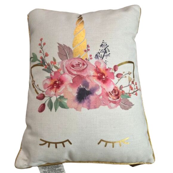 Home Decor 14"x18" Baby Girl Nursery Gold Unicorn Reversible Throw Pillow NWT - Picture 1 of 3